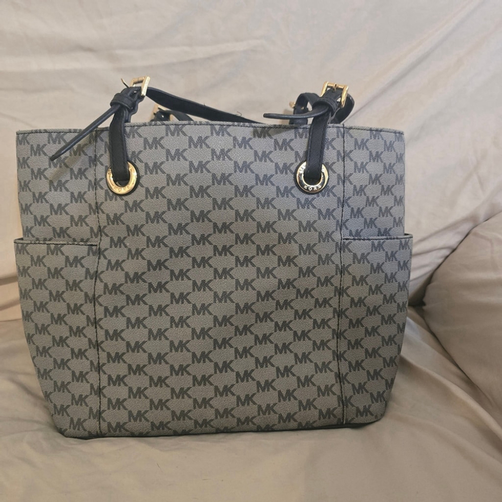 Michael Kors Collection Black and Gray Signature Tote Jet Set